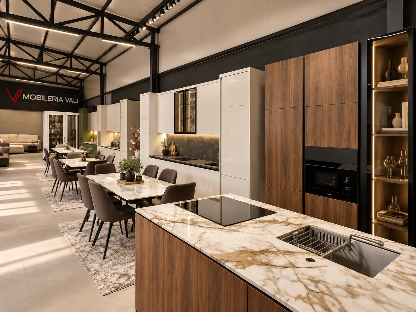 Kuzhinë me ishull në showroom-in e Mobileria Vali Design